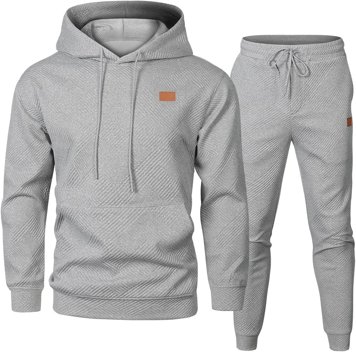 imageJMIERR Mens 2 Piece Jacquard Sweatsuit Outfits Hoodie Sweatshirt ampamp Joggers Sweatpants Set TracksuitGrey