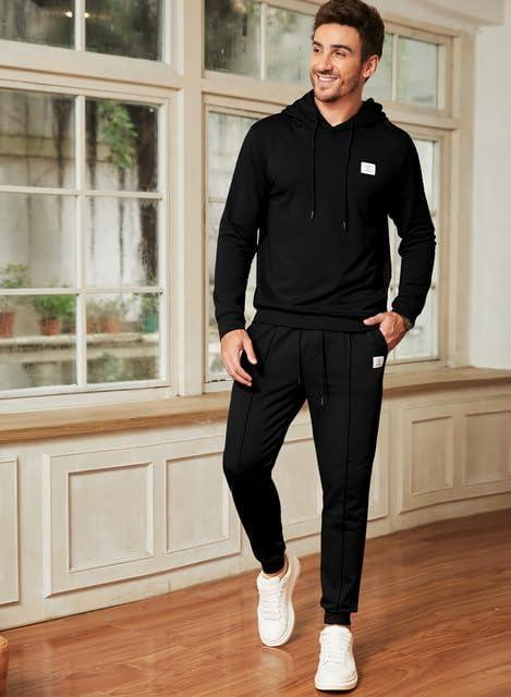 imageJMIERR Mens 2 Piece Outfits Hoodie Sweatshirt Tracksuit ampamp Joggers Sweatpants Sweatsuit SetA Black