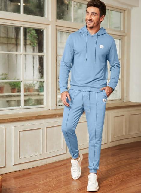 imageJMIERR Mens 2 Piece Outfits Hoodie Sweatshirt Tracksuit ampamp Joggers Sweatpants Sweatsuit SetB Blue