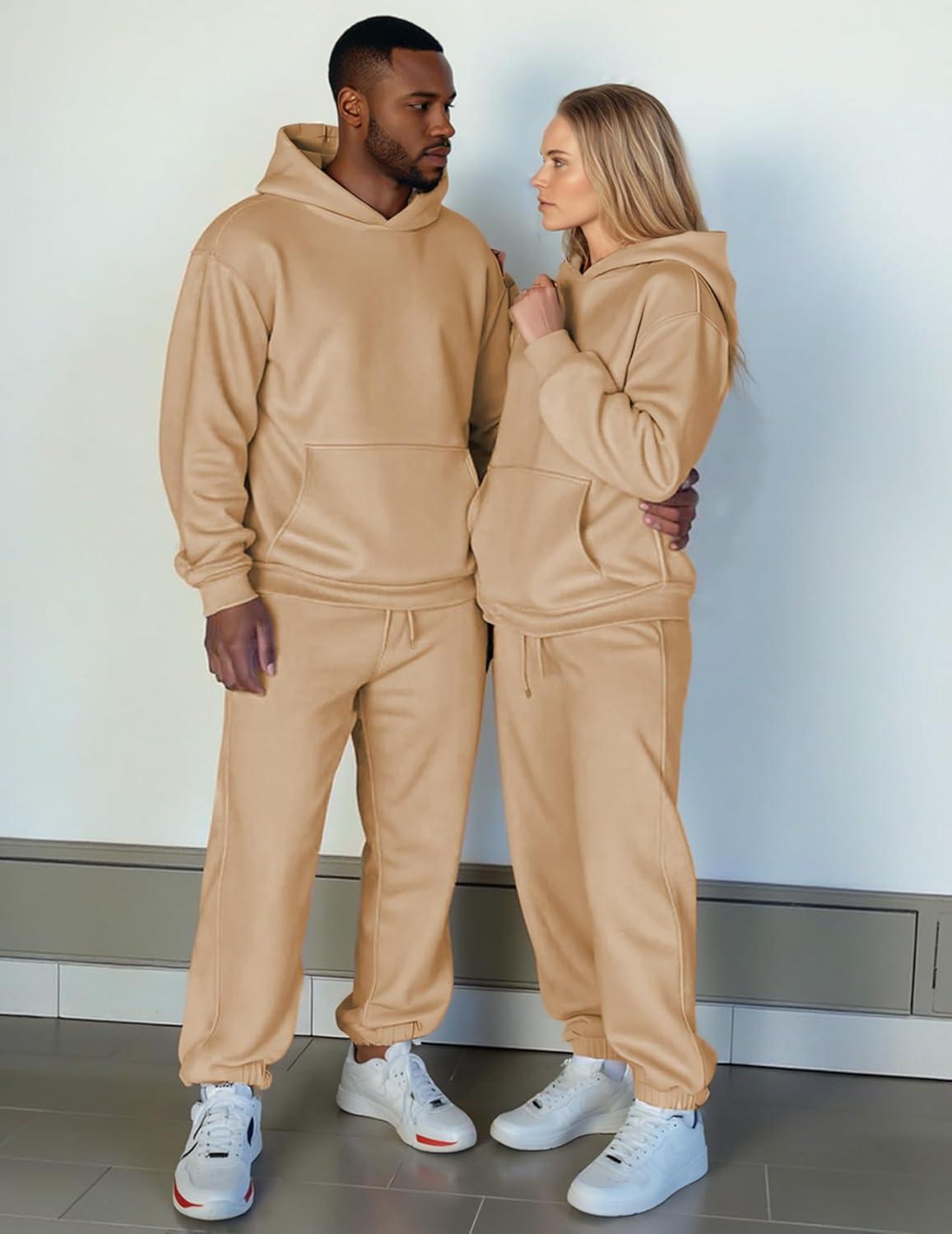 imageJMIERR Mens 2 Piece Outfits Hoodie Sweatshirt Tracksuit ampamp Joggers Sweatpants Sweatsuit SetBeige