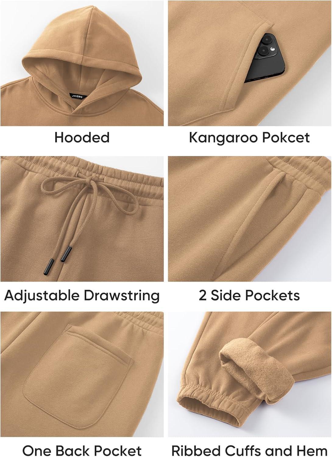 imageJMIERR Mens 2 Piece Outfits Hoodie Sweatshirt Tracksuit ampamp Joggers Sweatpants Sweatsuit SetBeige