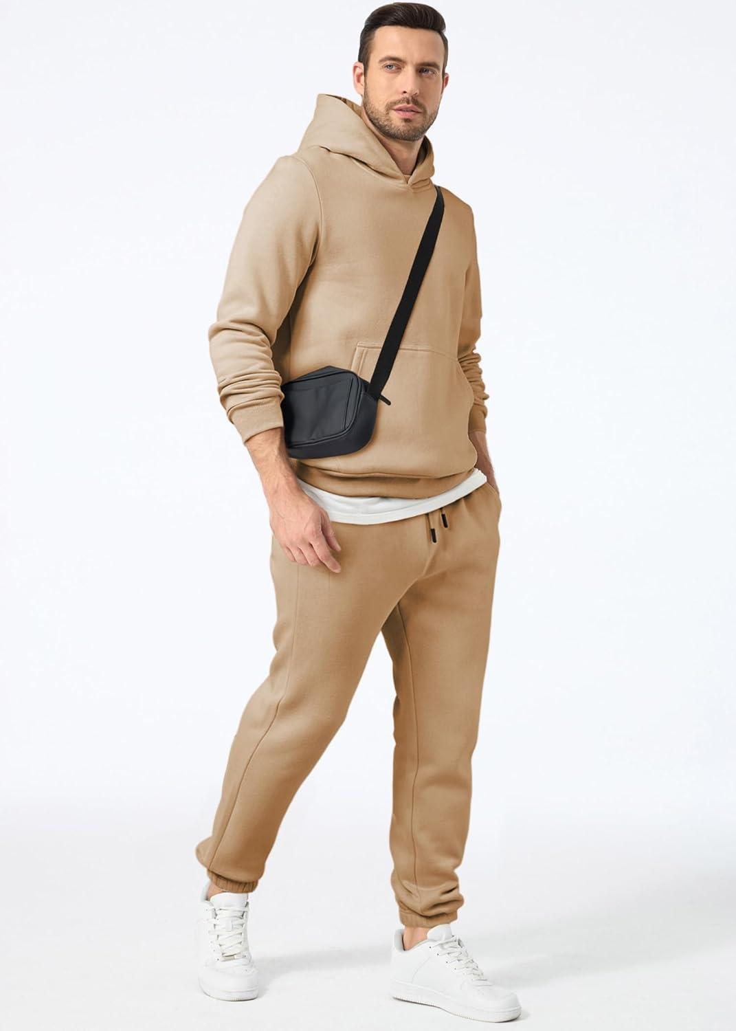 imageJMIERR Mens 2 Piece Outfits Hoodie Sweatshirt Tracksuit ampamp Joggers Sweatpants Sweatsuit SetBeige