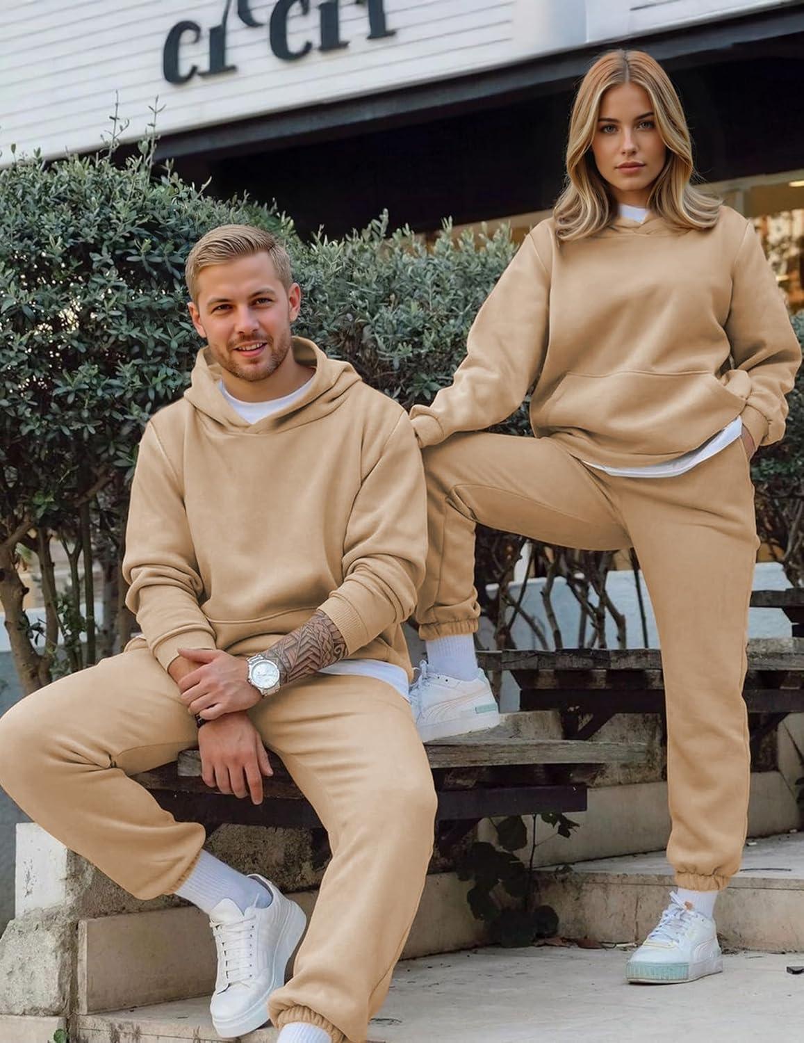 imageJMIERR Mens 2 Piece Outfits Hoodie Sweatshirt Tracksuit ampamp Joggers Sweatpants Sweatsuit SetBeige