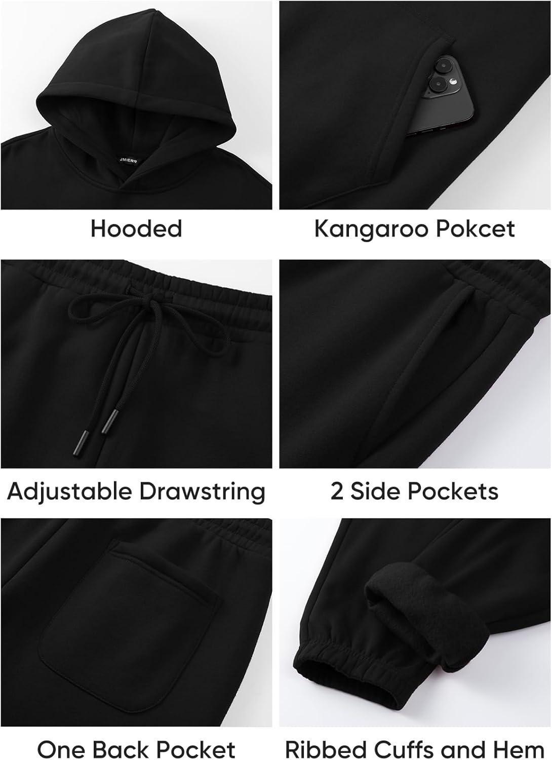 imageJMIERR Mens 2 Piece Outfits Hoodie Sweatshirt Tracksuit ampamp Joggers Sweatpants Sweatsuit SetBlack