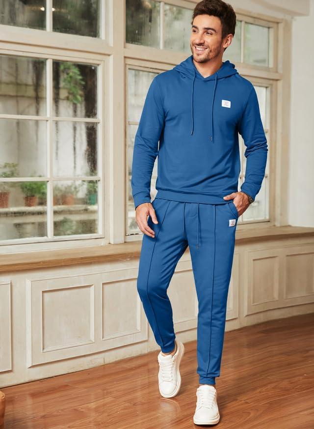 imageJMIERR Mens 2 Piece Outfits Hoodie Sweatshirt Tracksuit ampamp Joggers Sweatpants Sweatsuit SetD Blue