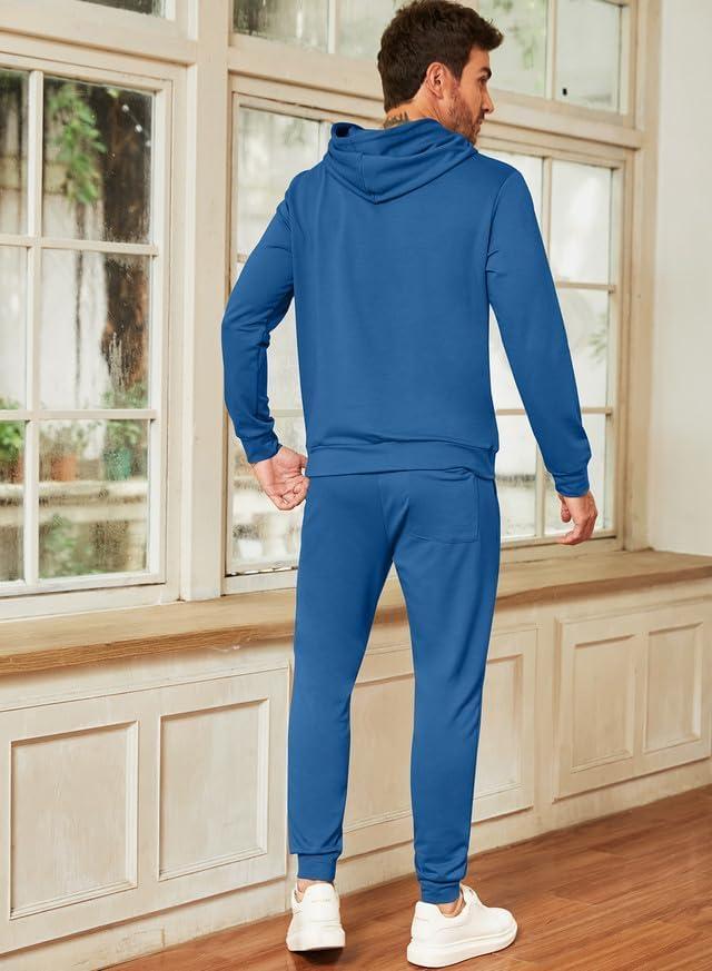 imageJMIERR Mens 2 Piece Outfits Hoodie Sweatshirt Tracksuit ampamp Joggers Sweatpants Sweatsuit SetD Blue