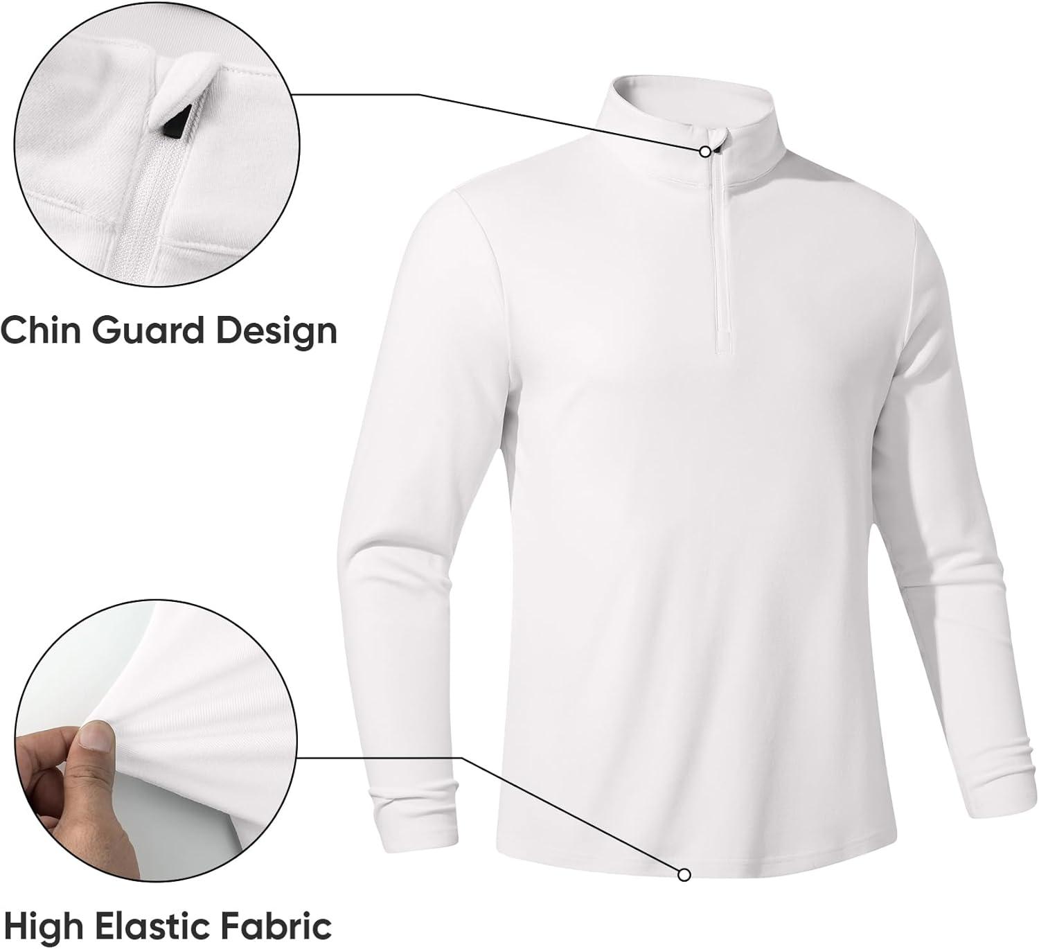 imageJMIERR Mens 2025 Casual Quarter Zip Pullover Sweatshirts Stretch Fall Polo Plush Long Sleeve Shirt Comfy UnderwearA White