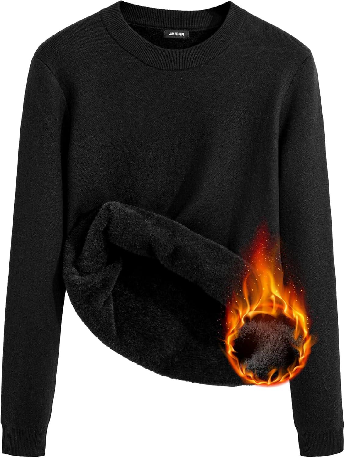 imageJMIERR Mens 2025 Warm Fall Fleece Pullover Knit Sweater Classic Crewneck Long Sleeve Slim Fit Soft Comfy Winter Sweaters0 Black