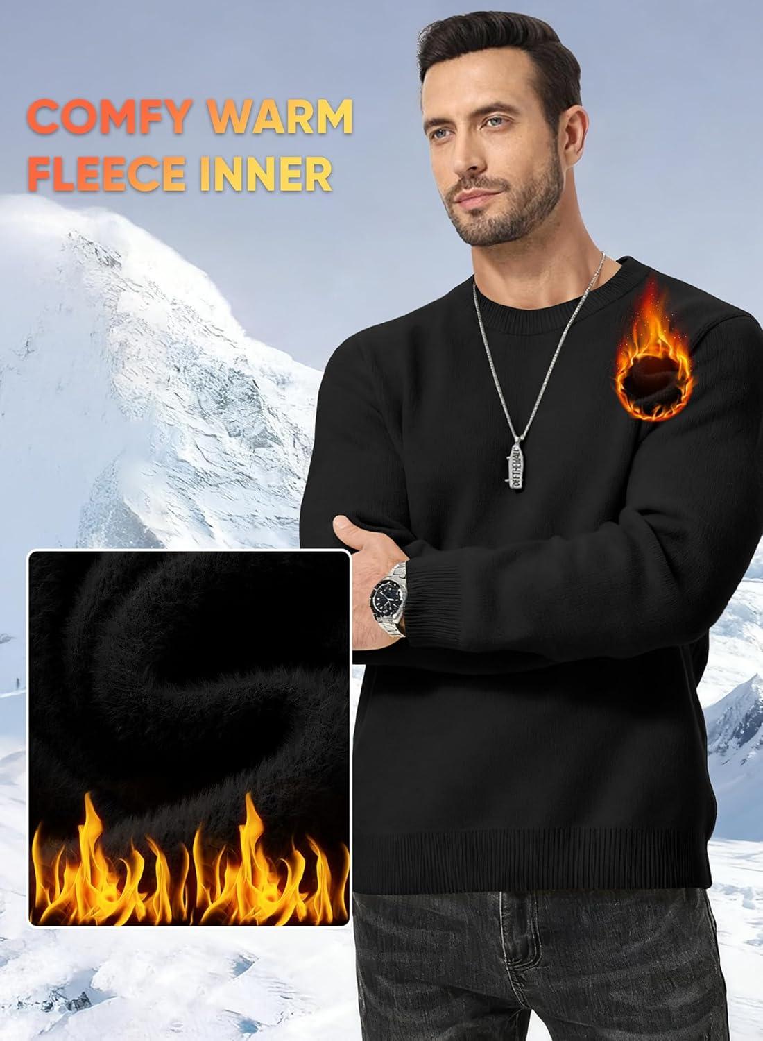 imageJMIERR Mens 2025 Warm Fall Fleece Pullover Knit Sweater Classic Crewneck Long Sleeve Slim Fit Soft Comfy Winter Sweaters0 Black
