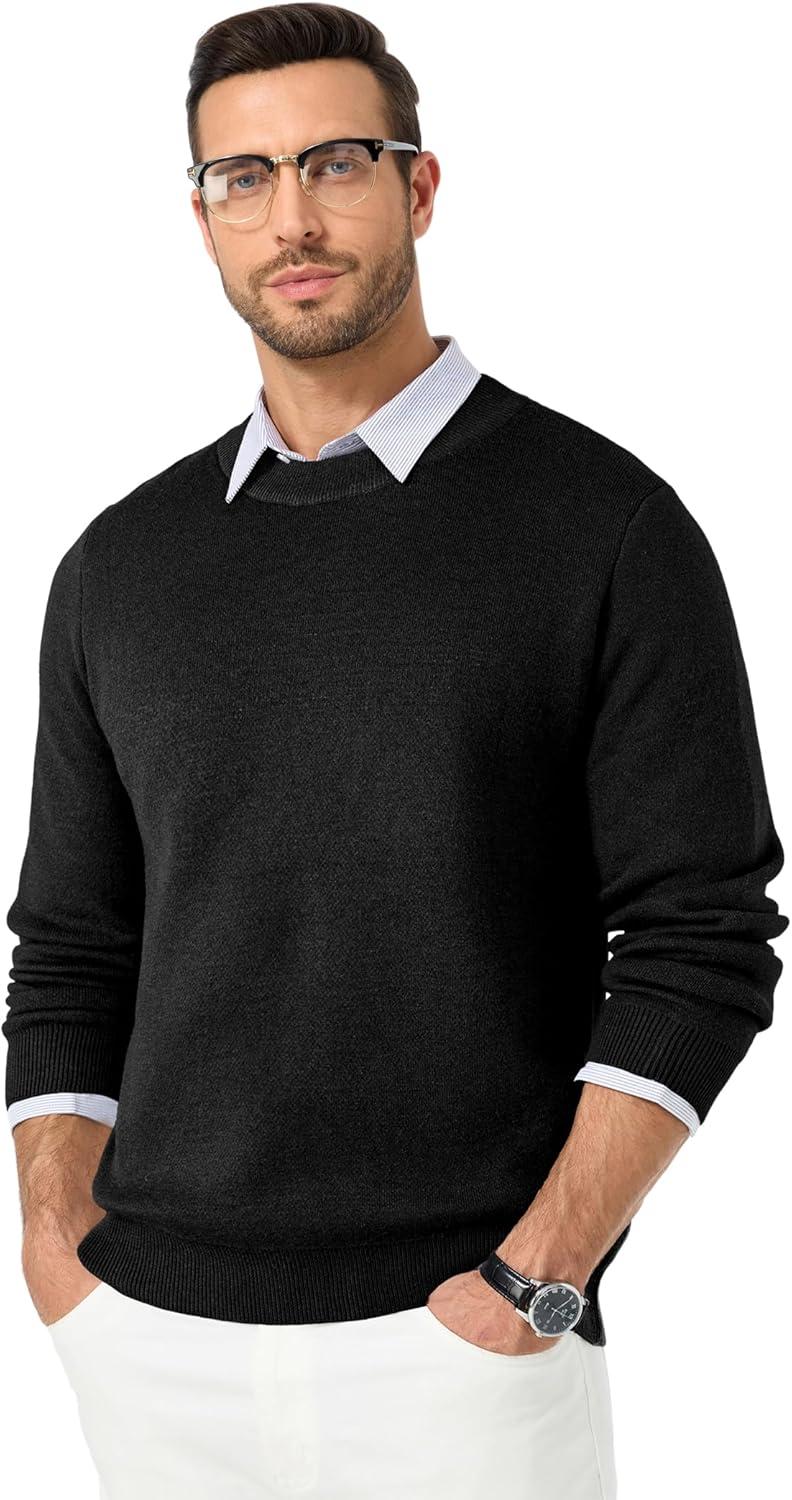 imageJMIERR Mens 2025 Warm Fall Fleece Pullover Knit Sweater Classic Crewneck Long Sleeve Slim Fit Soft Comfy Winter Sweaters0 Black