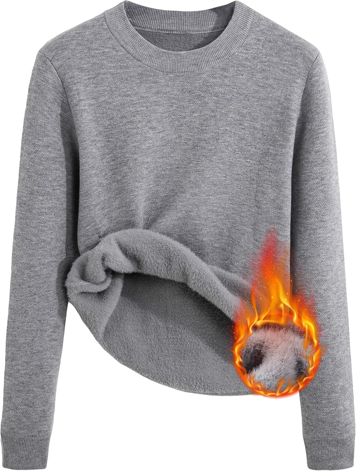 imageJMIERR Mens 2025 Warm Fall Fleece Pullover Knit Sweater Classic Crewneck Long Sleeve Slim Fit Soft Comfy Winter Sweaters0 Grey