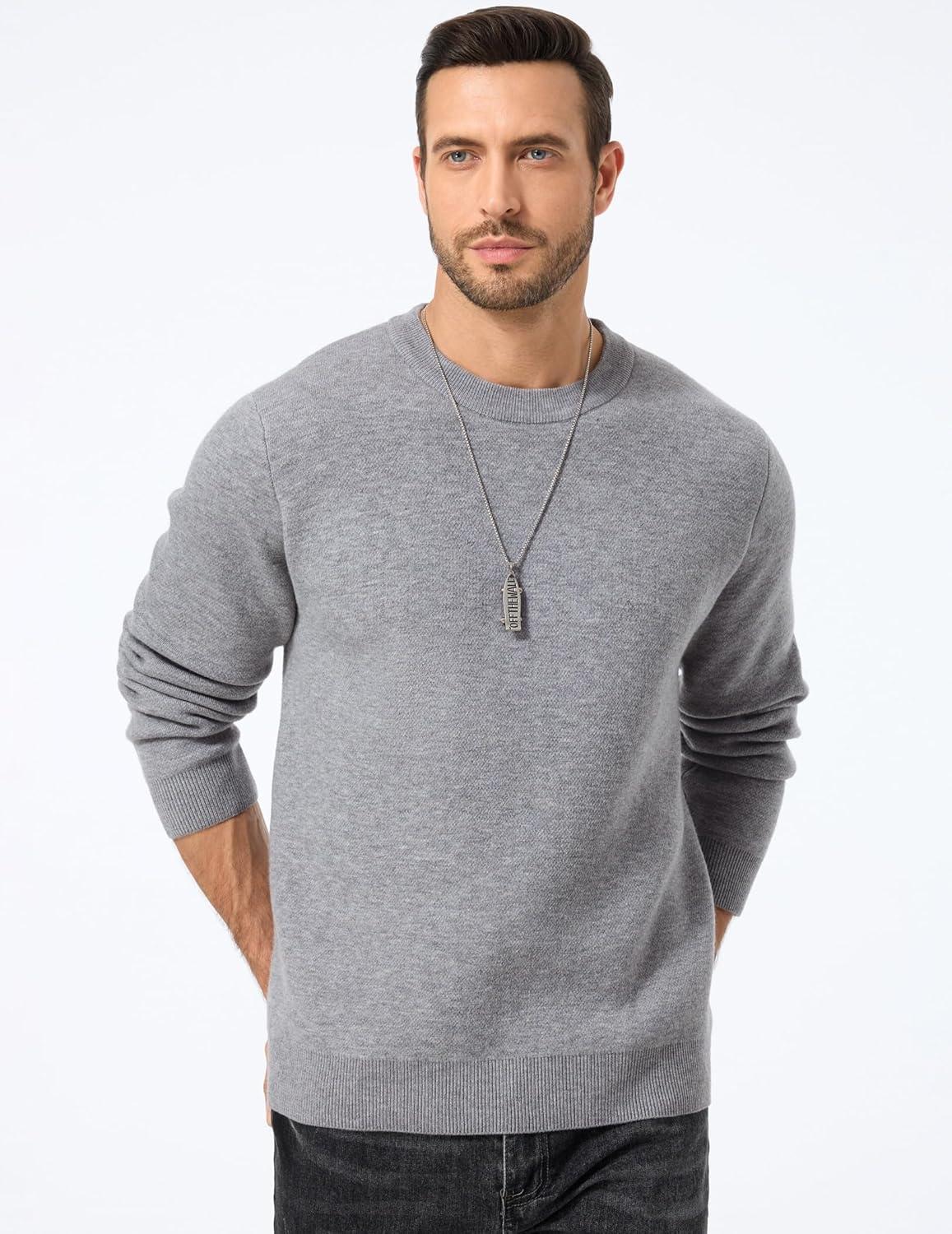 imageJMIERR Mens 2025 Warm Fall Fleece Pullover Knit Sweater Classic Crewneck Long Sleeve Slim Fit Soft Comfy Winter Sweaters0 Grey