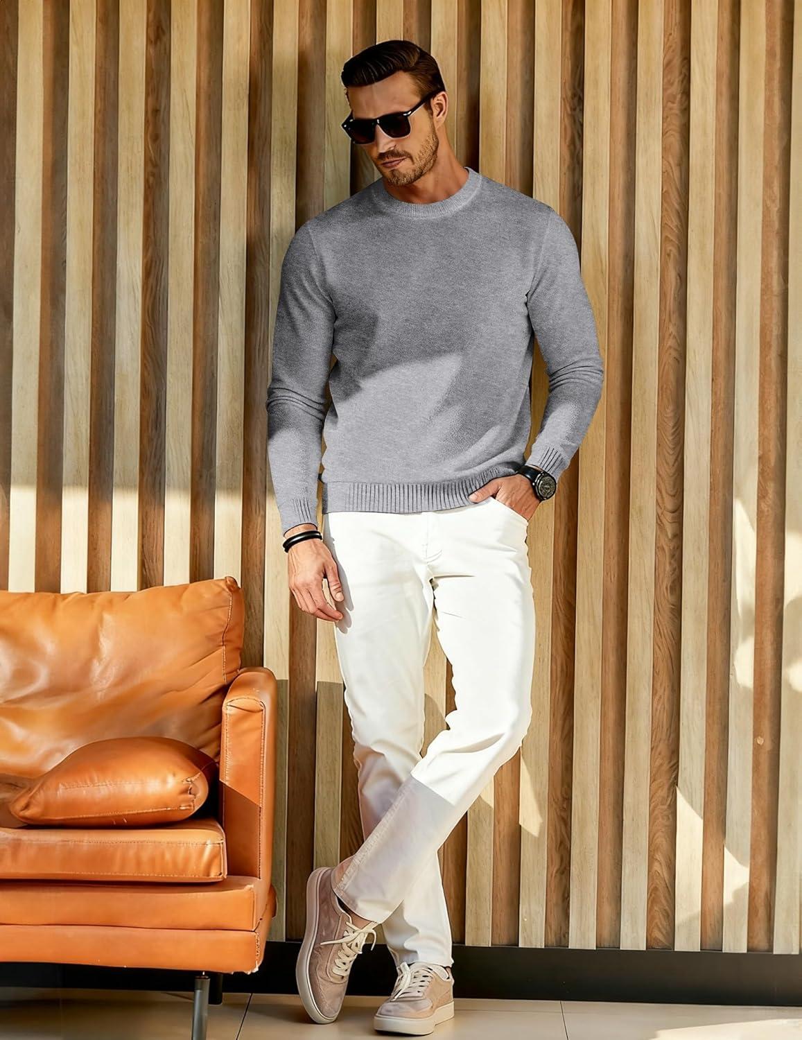 imageJMIERR Mens 2025 Warm Fall Fleece Pullover Knit Sweater Classic Crewneck Long Sleeve Slim Fit Soft Comfy Winter Sweaters0 Grey