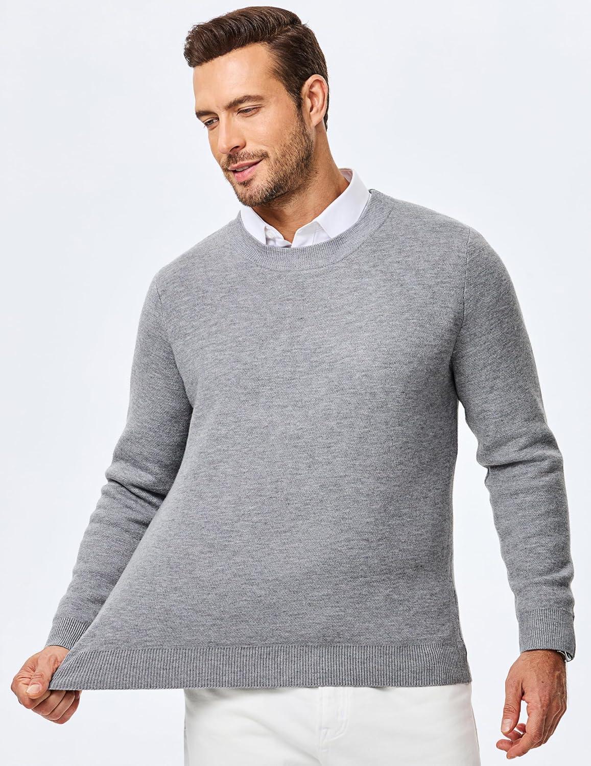 imageJMIERR Mens 2025 Warm Fall Fleece Pullover Knit Sweater Classic Crewneck Long Sleeve Slim Fit Soft Comfy Winter Sweaters0 Grey