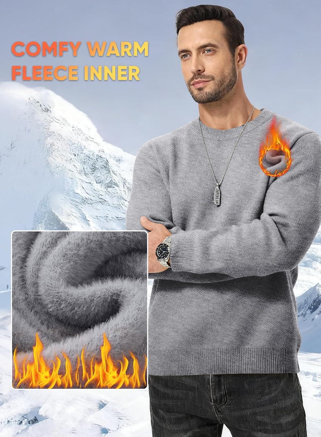 imageJMIERR Mens 2025 Warm Fall Fleece Pullover Knit Sweater Classic Crewneck Long Sleeve Slim Fit Soft Comfy Winter Sweaters0 Grey