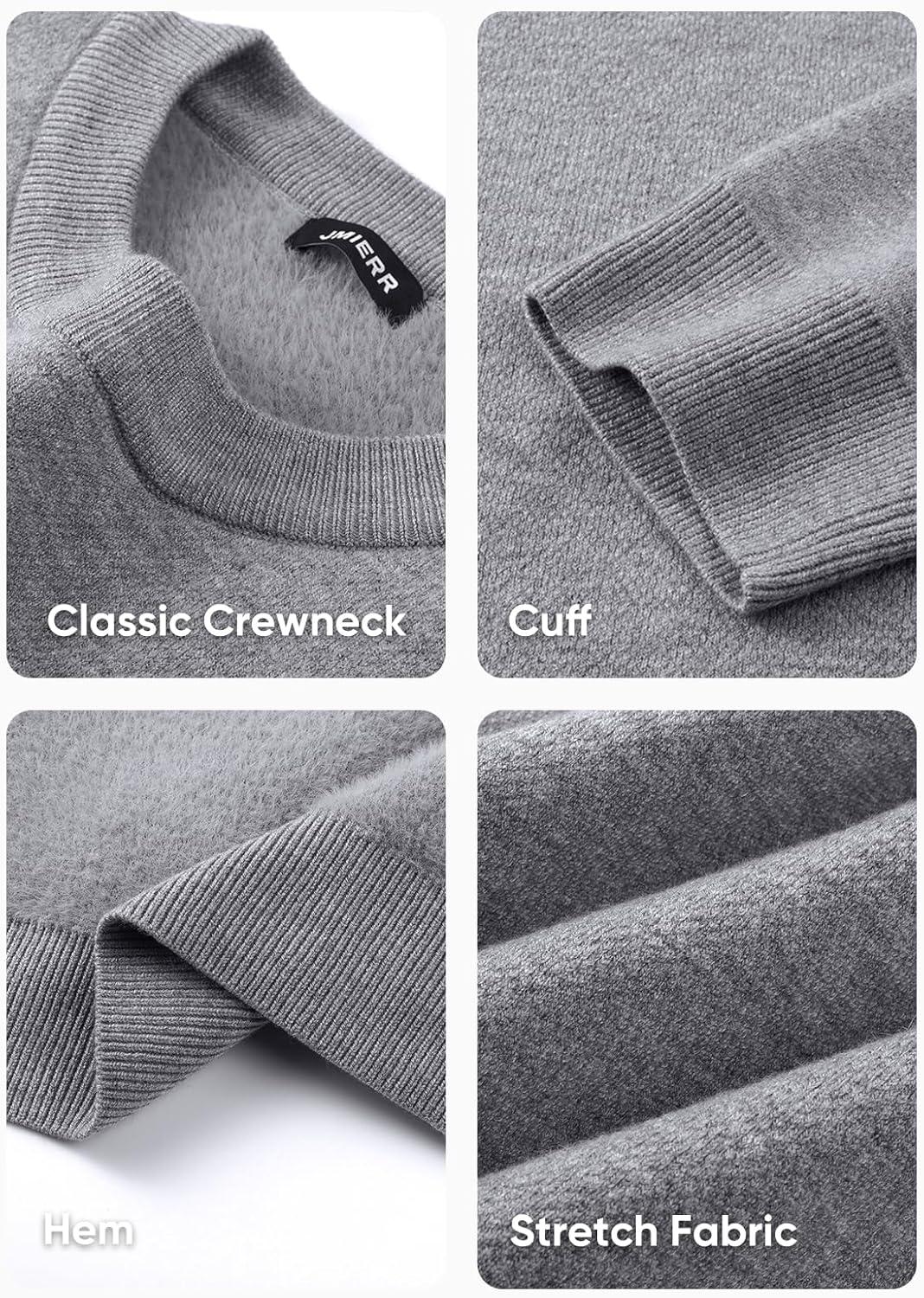 imageJMIERR Mens 2025 Warm Fall Fleece Pullover Knit Sweater Classic Crewneck Long Sleeve Slim Fit Soft Comfy Winter Sweaters0 Grey