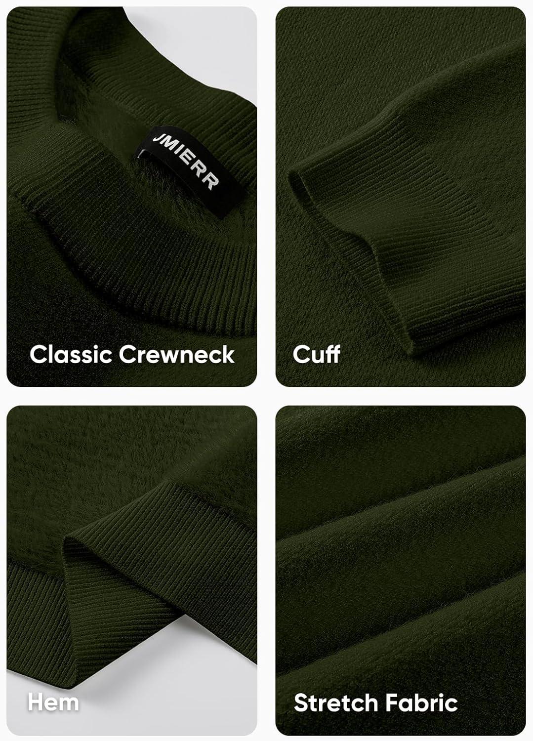 imageJMIERR Mens 2025 Warm Fall Fleece Pullover Knit Sweater Classic Crewneck Long Sleeve Slim Fit Soft Comfy Winter SweatersA Green