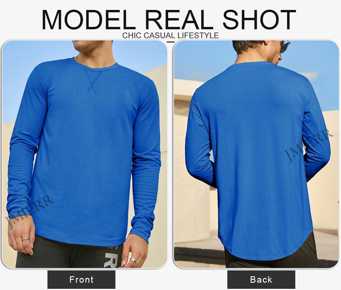 imageJMIERR Mens 3 Pack Cotton Hipster Hip Hop Longline Crewneck TShirtAblackNavy BlueSky Blue