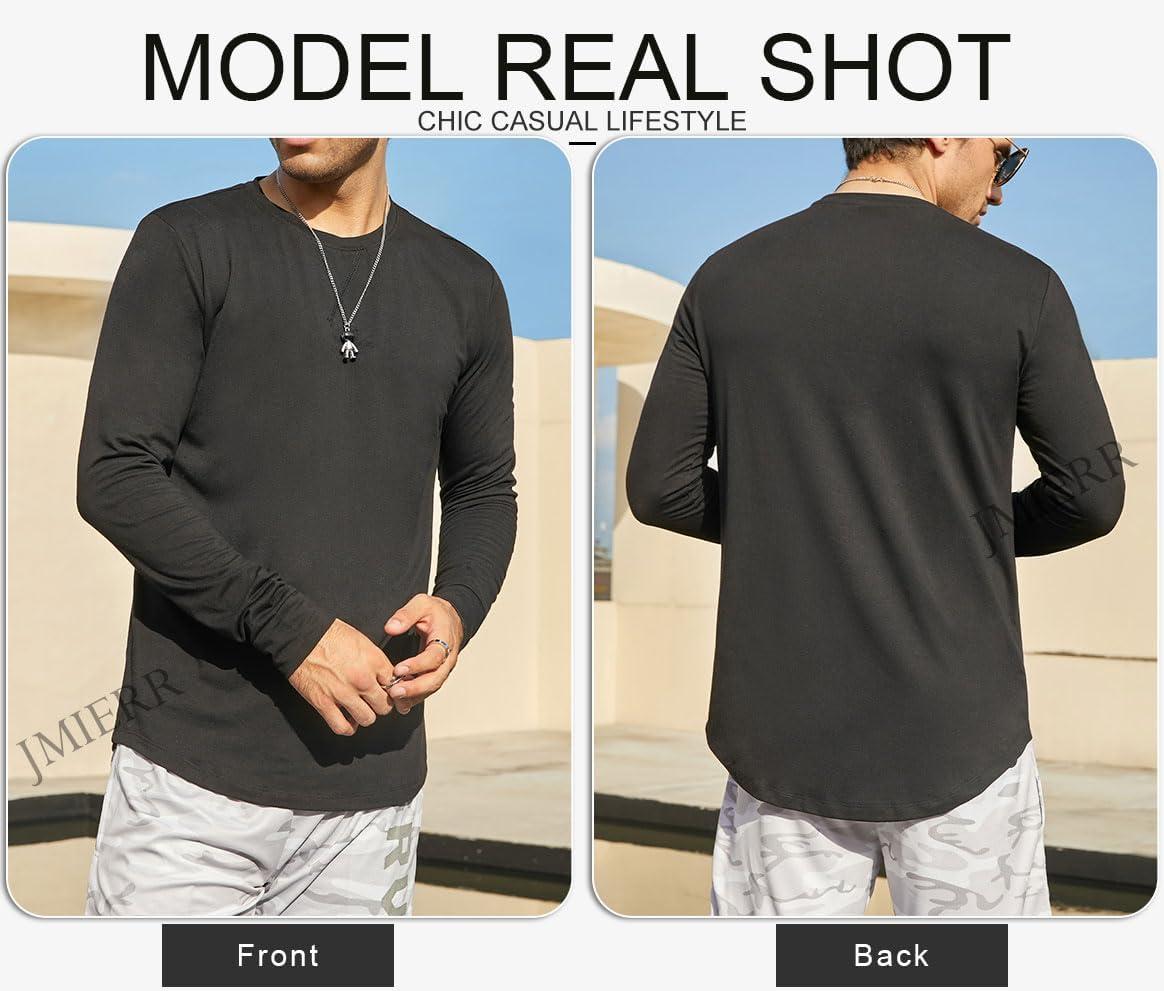 imageJMIERR Mens 3 Pack Cotton Hipster Hip Hop Longline Crewneck TShirtAblackNavy BlueSky Blue