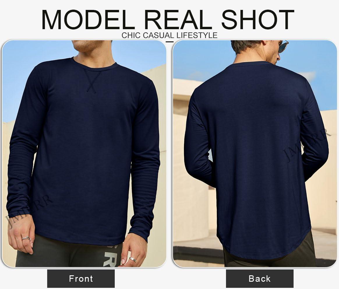 imageJMIERR Mens 3 Pack Cotton Hipster Hip Hop Longline Crewneck TShirtAblackNavy BlueSky Blue