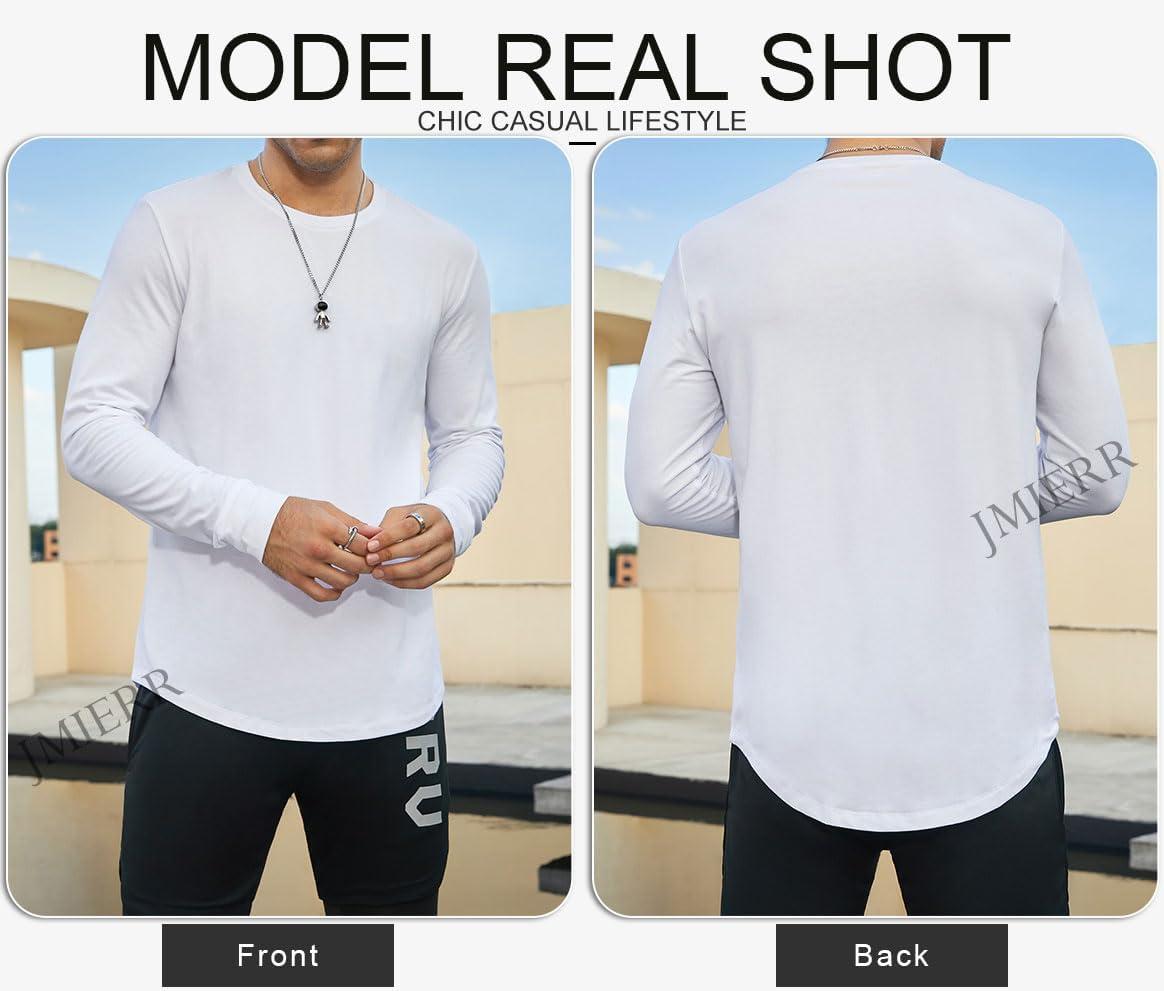 imageJMIERR Mens 3 Pack Cotton Hipster Hip Hop Longline Crewneck TShirtBblackWhiteLight Pink