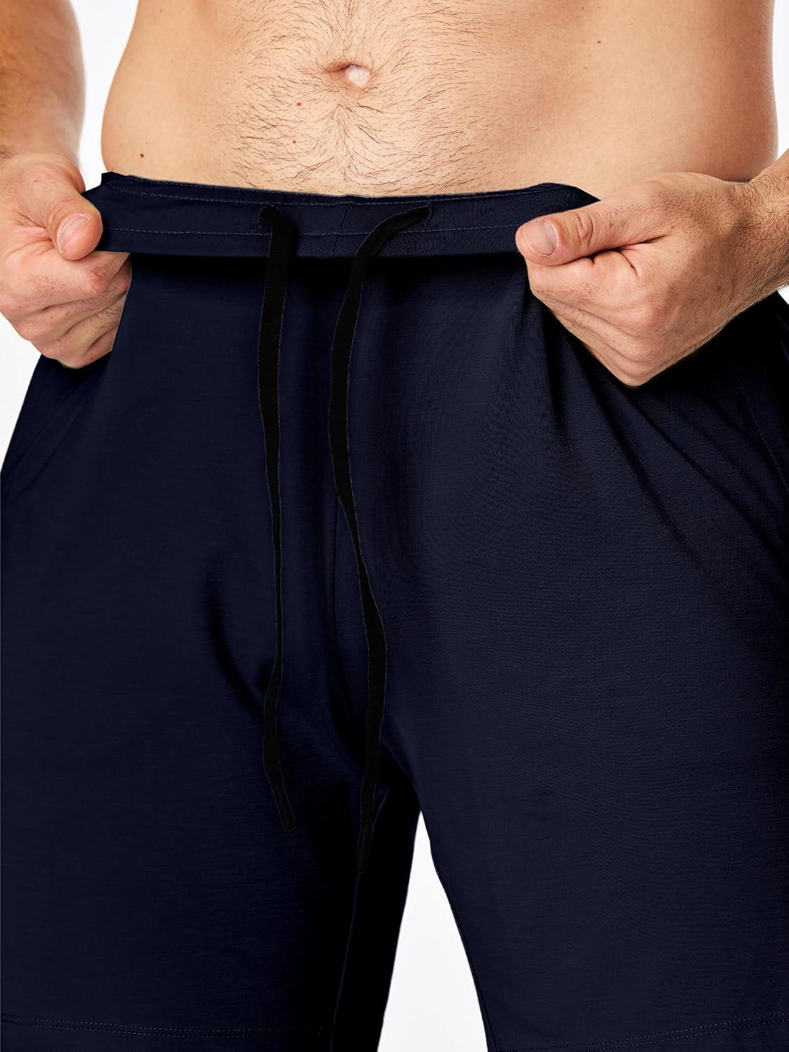 imageJMIERR Mens Athletic Shorts Knit 4 Way Stretch Short with Zipper Pockets Running Workout Sports Gym Lightweight 7quot ShortsNavy Blue