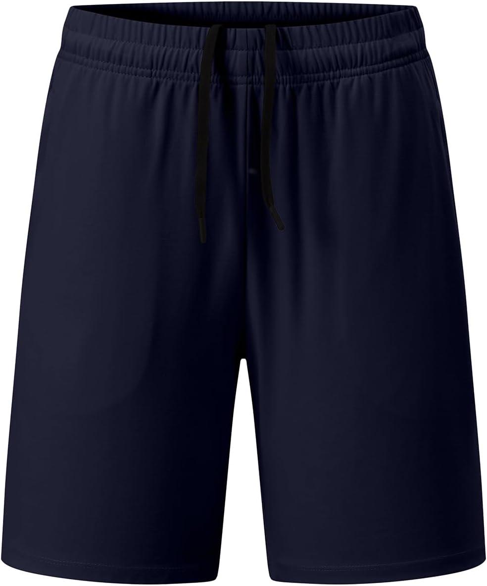 imageJMIERR Mens Athletic Shorts Knit 4 Way Stretch Short with Zipper Pockets Running Workout Sports Gym Lightweight 7quot ShortsNavy Blue