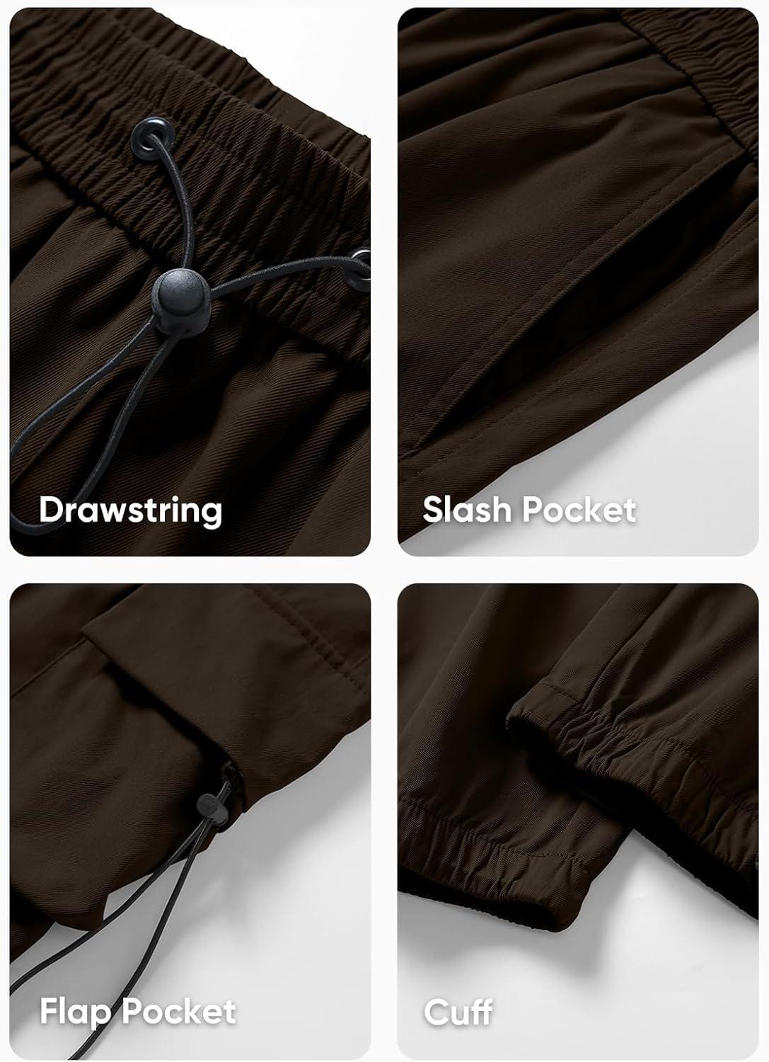 imageJMIERR Mens Baggy Cargo Pants Trendy Casual Parachute Pant Loose Fit Harem Joggers with Pockets for StreetwearA6 Desert Palm