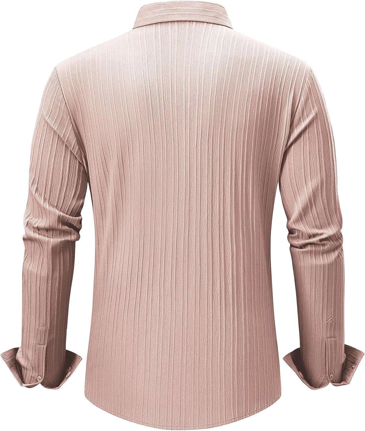 imageJMIERR Mens Button Down Dress Shirts Textured Long Sleeve Casual Hawaiian Beach Shirt with PocketPink