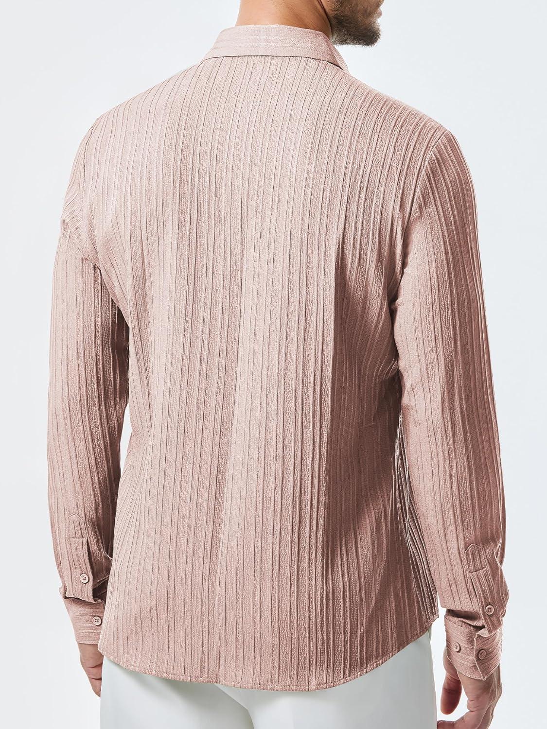 imageJMIERR Mens Button Down Dress Shirts Textured Long Sleeve Casual Hawaiian Beach Shirt with PocketPink