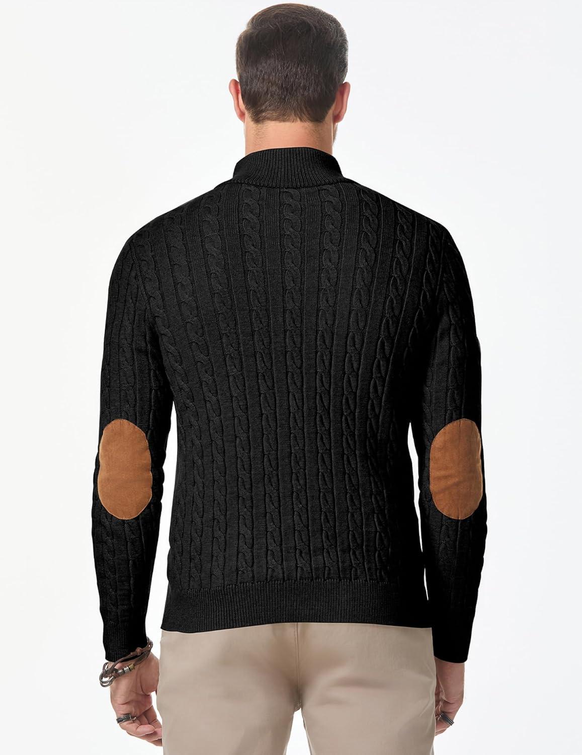 imageJMIERR Mens Cable Knit Pullover Sweater Casual Long Sleeve Stand Collar Button Knitted Sweaters0 Black