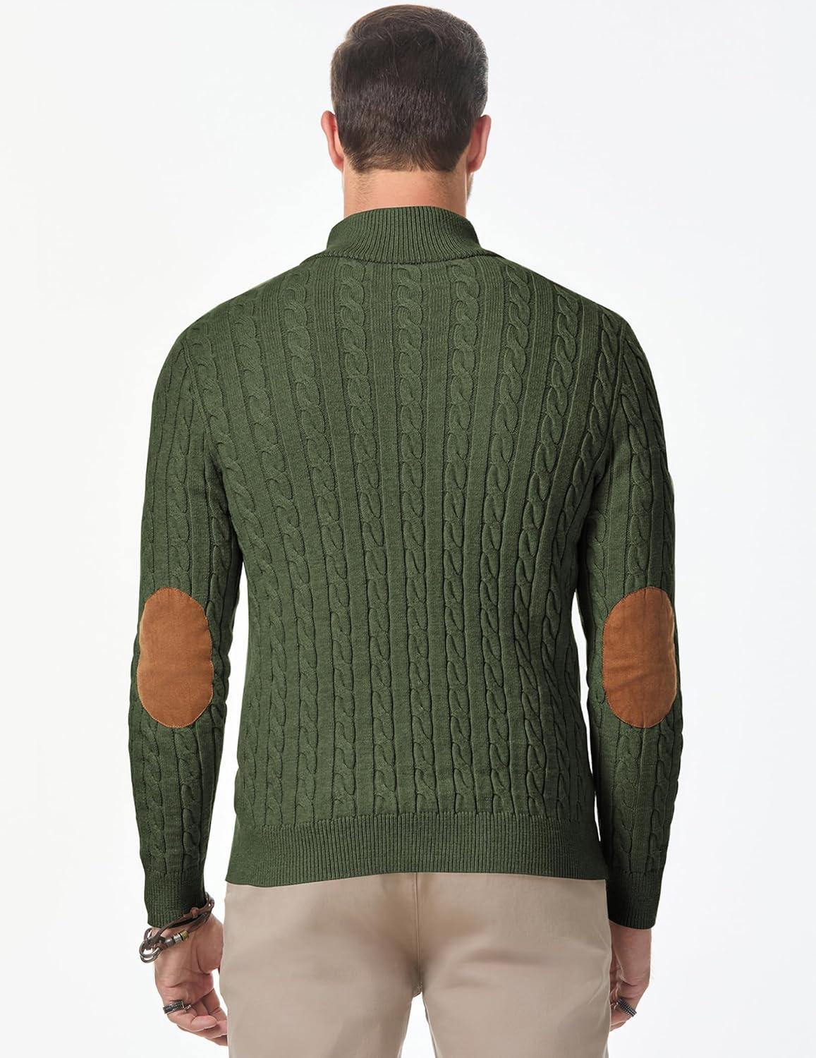 imageJMIERR Mens Cable Knit Pullover Sweater Casual Long Sleeve Stand Collar Button Knitted Sweaters01 Green