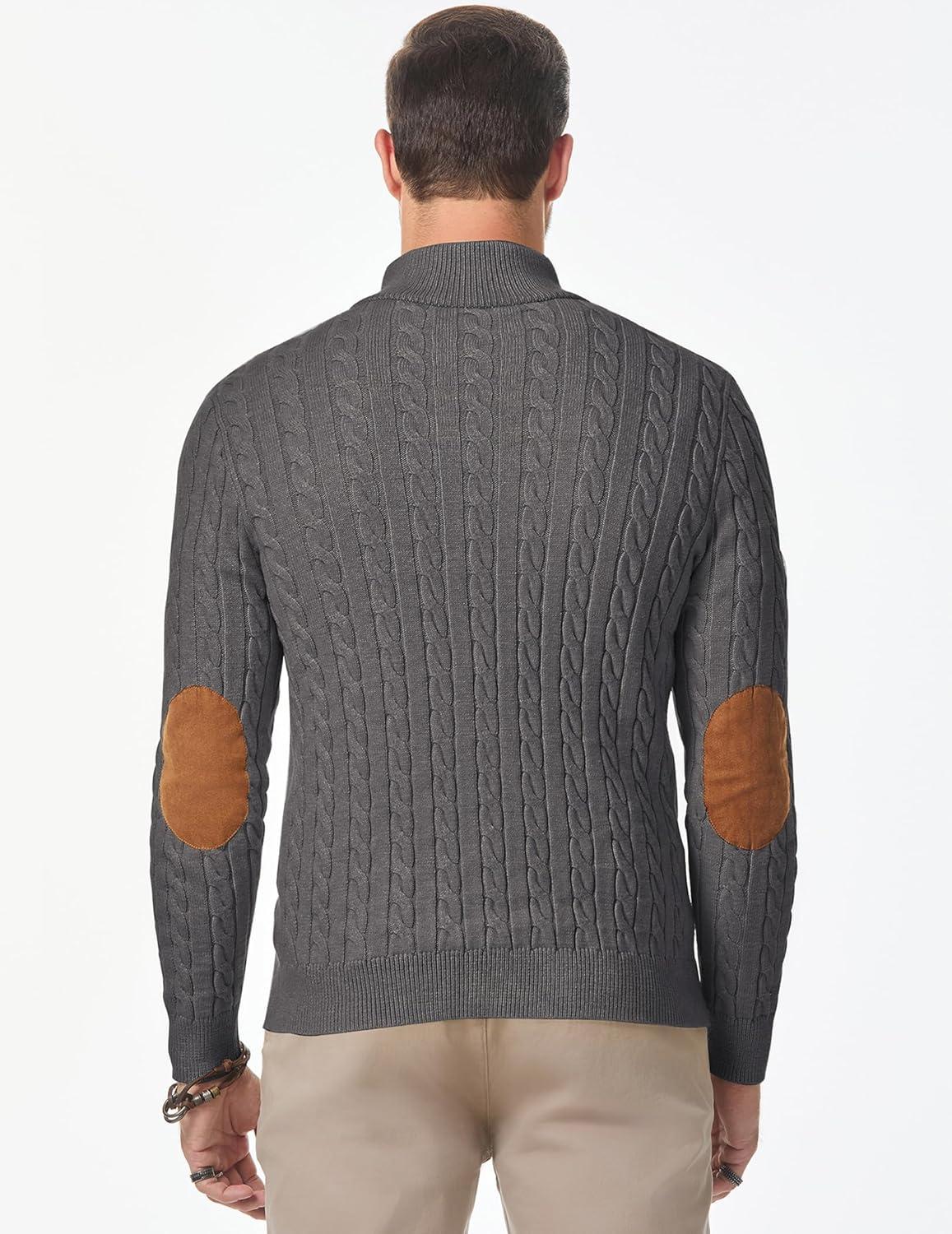 imageJMIERR Mens Cable Knit Pullover Sweater Casual Long Sleeve Stand Collar Button Knitted SweatersDark Grey