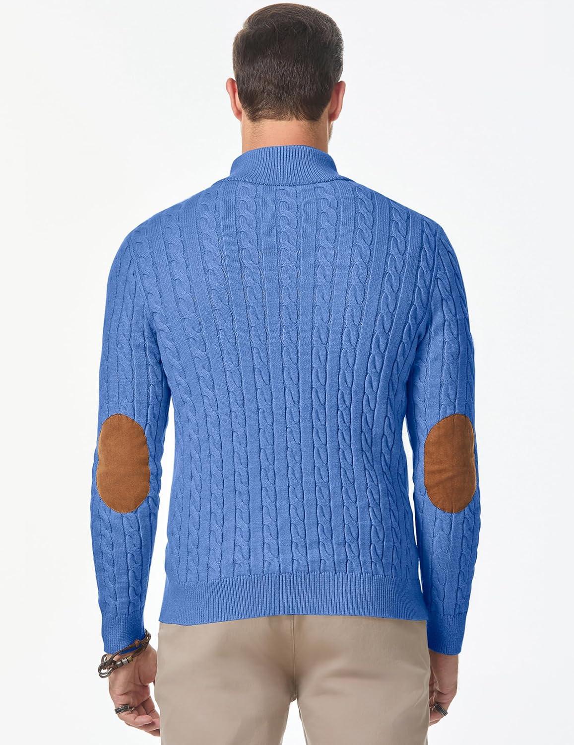 imageJMIERR Mens Cable Knit Pullover Sweater Casual Long Sleeve Stand Collar Button Knitted SweatersSky Blue