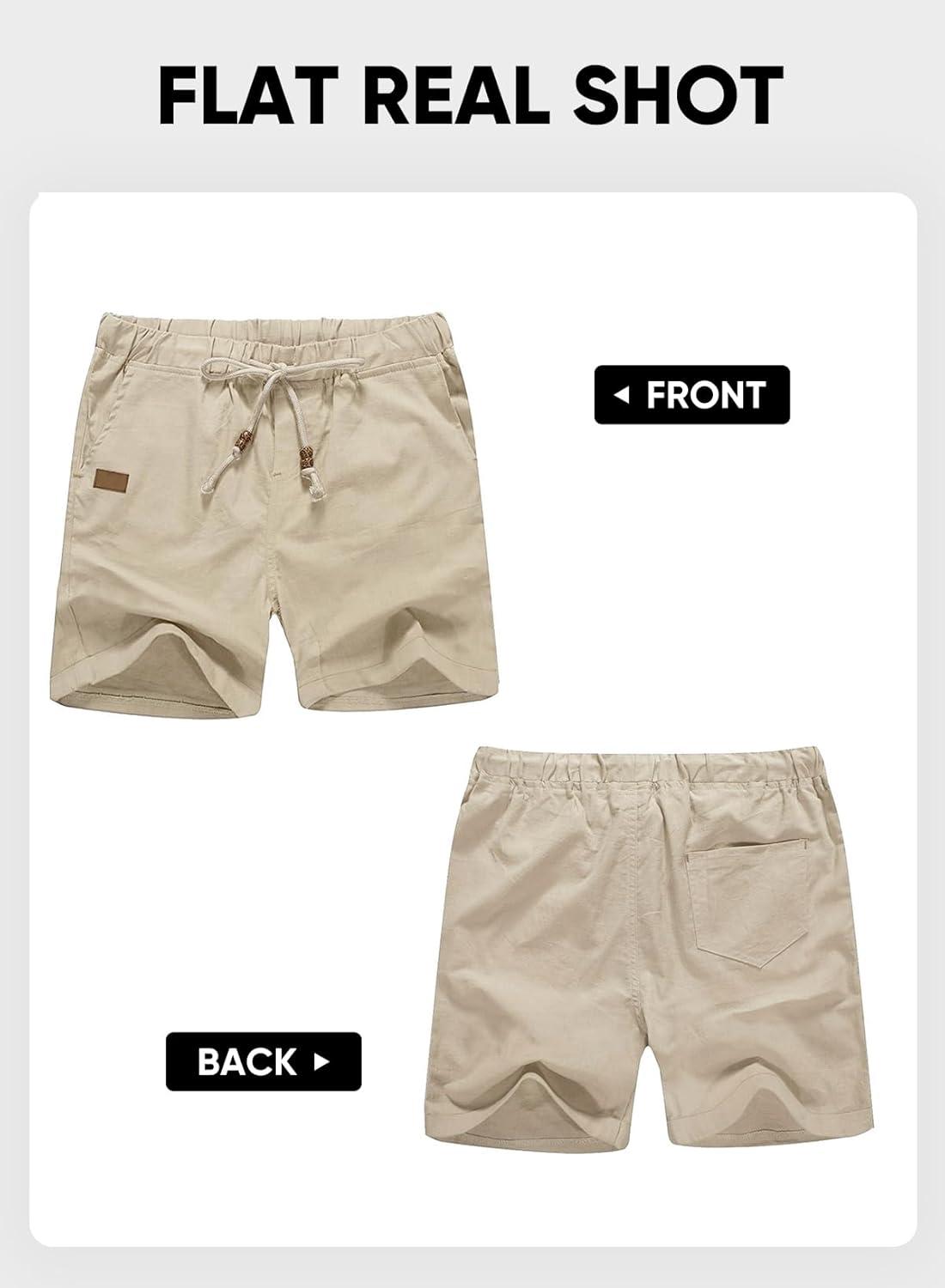 imageJMIERR Mens Casual 5quot 7quot Cotton Linen Shorts Elastic Waist Drawstring Summer Beach Shorts with PocketsApricot