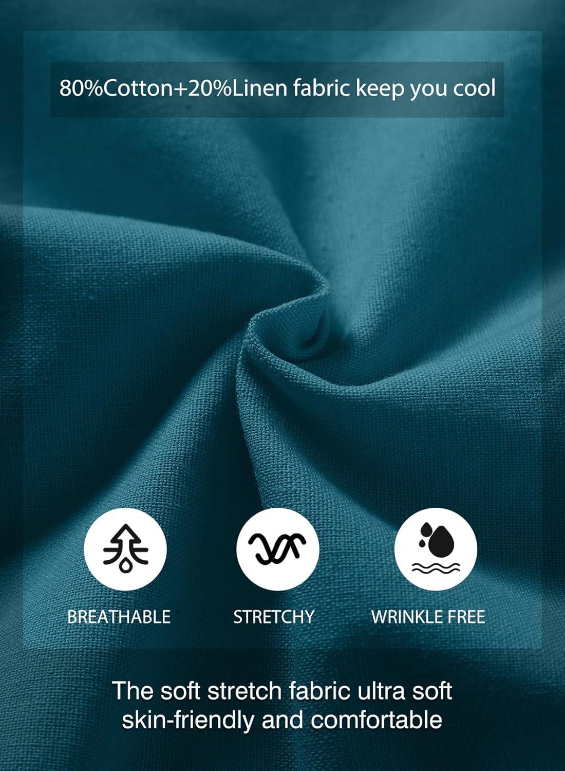 imageJMIERR Mens Casual 5quot 7quot Cotton Linen Shorts Elastic Waist Drawstring Summer Beach Shorts with PocketsB Blue2