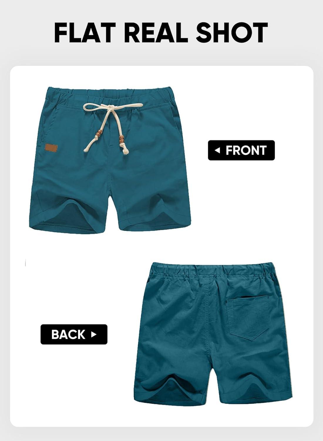 imageJMIERR Mens Casual 5quot 7quot Cotton Linen Shorts Elastic Waist Drawstring Summer Beach Shorts with PocketsB Blue2