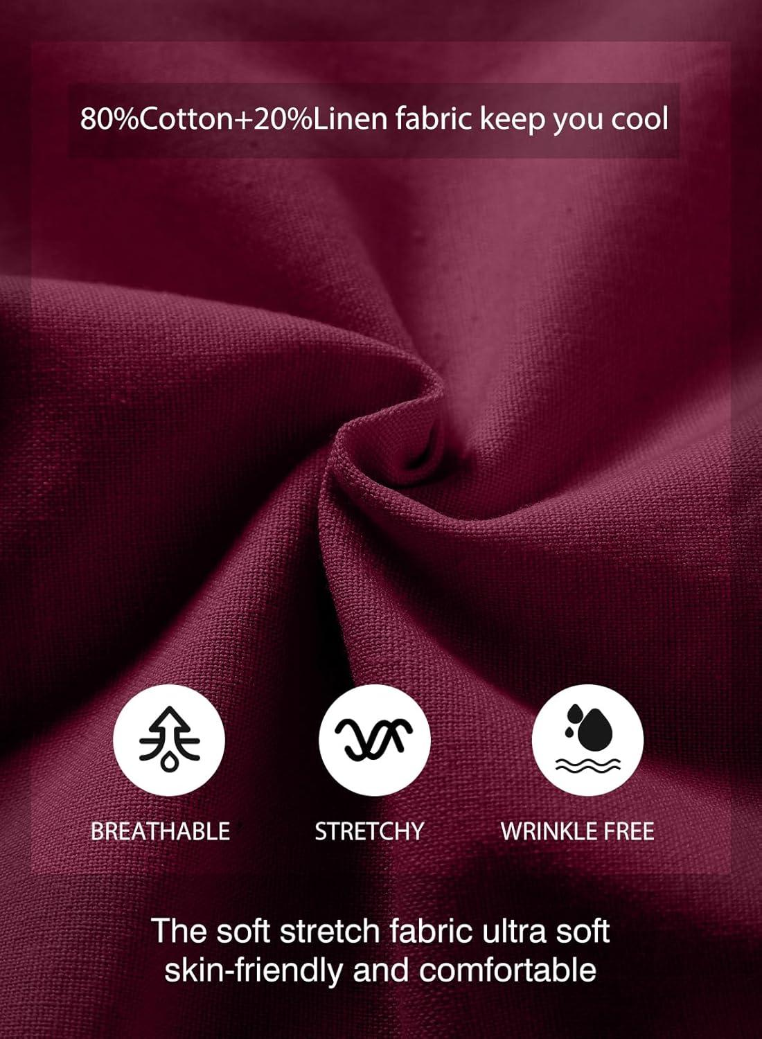 imageJMIERR Mens Casual 5quot 7quot Cotton Linen Shorts Elastic Waist Drawstring Summer Beach Shorts with PocketsC Red