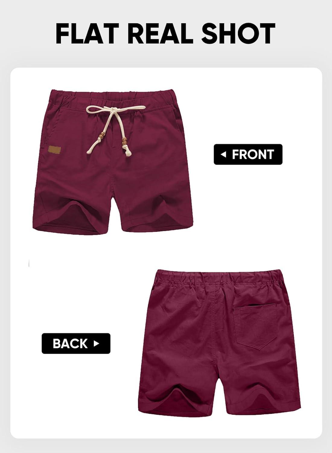 imageJMIERR Mens Casual 5quot 7quot Cotton Linen Shorts Elastic Waist Drawstring Summer Beach Shorts with PocketsC Red