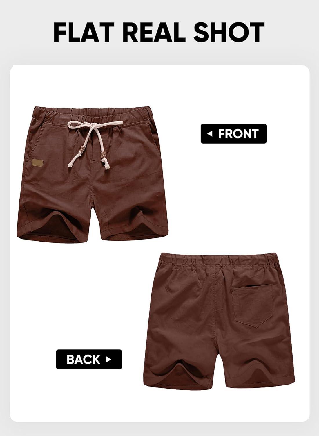 imageJMIERR Mens Casual 5quot 7quot Cotton Linen Shorts Elastic Waist Drawstring Summer Beach Shorts with PocketsCoffee