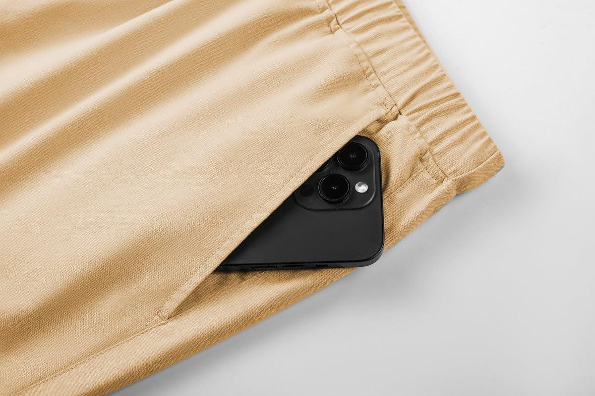 imageJMIERR Mens Casual 5quot 7quot Cotton Linen Shorts Elastic Waist Drawstring Summer Beach Shorts with PocketsF Beige