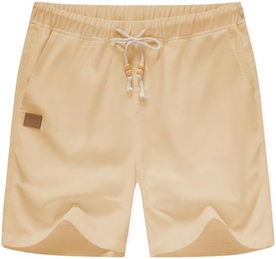 imageJMIERR Mens Casual 5quot 7quot Cotton Linen Shorts Elastic Waist Drawstring Summer Beach Shorts with PocketsF Beige