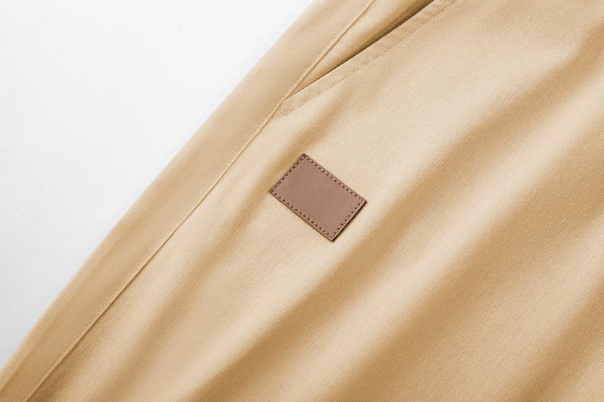 imageJMIERR Mens Casual 5quot 7quot Cotton Linen Shorts Elastic Waist Drawstring Summer Beach Shorts with PocketsF Beige