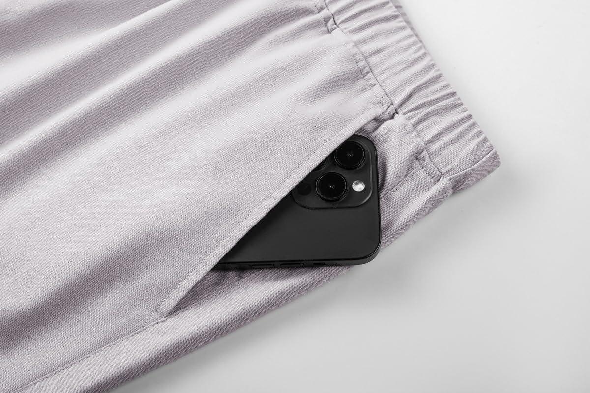 imageJMIERR Mens Casual 5quot 7quot Cotton Linen Shorts Elastic Waist Drawstring Summer Beach Shorts with PocketsF Light Grey