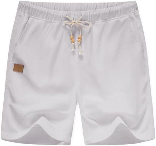imageJMIERR Mens Casual 5quot 7quot Cotton Linen Shorts Elastic Waist Drawstring Summer Beach Shorts with PocketsF Light Grey