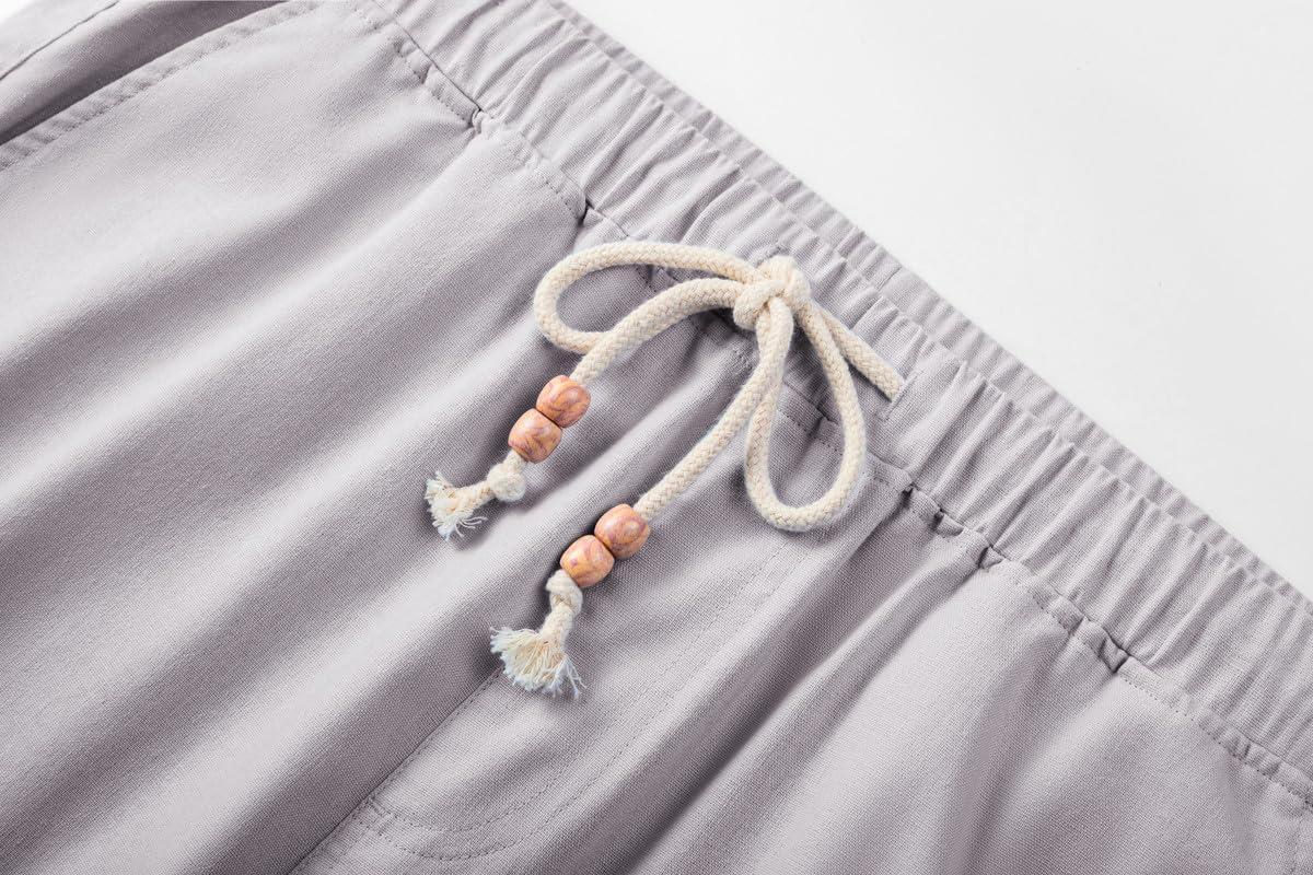 imageJMIERR Mens Casual 5quot 7quot Cotton Linen Shorts Elastic Waist Drawstring Summer Beach Shorts with PocketsF Light Grey