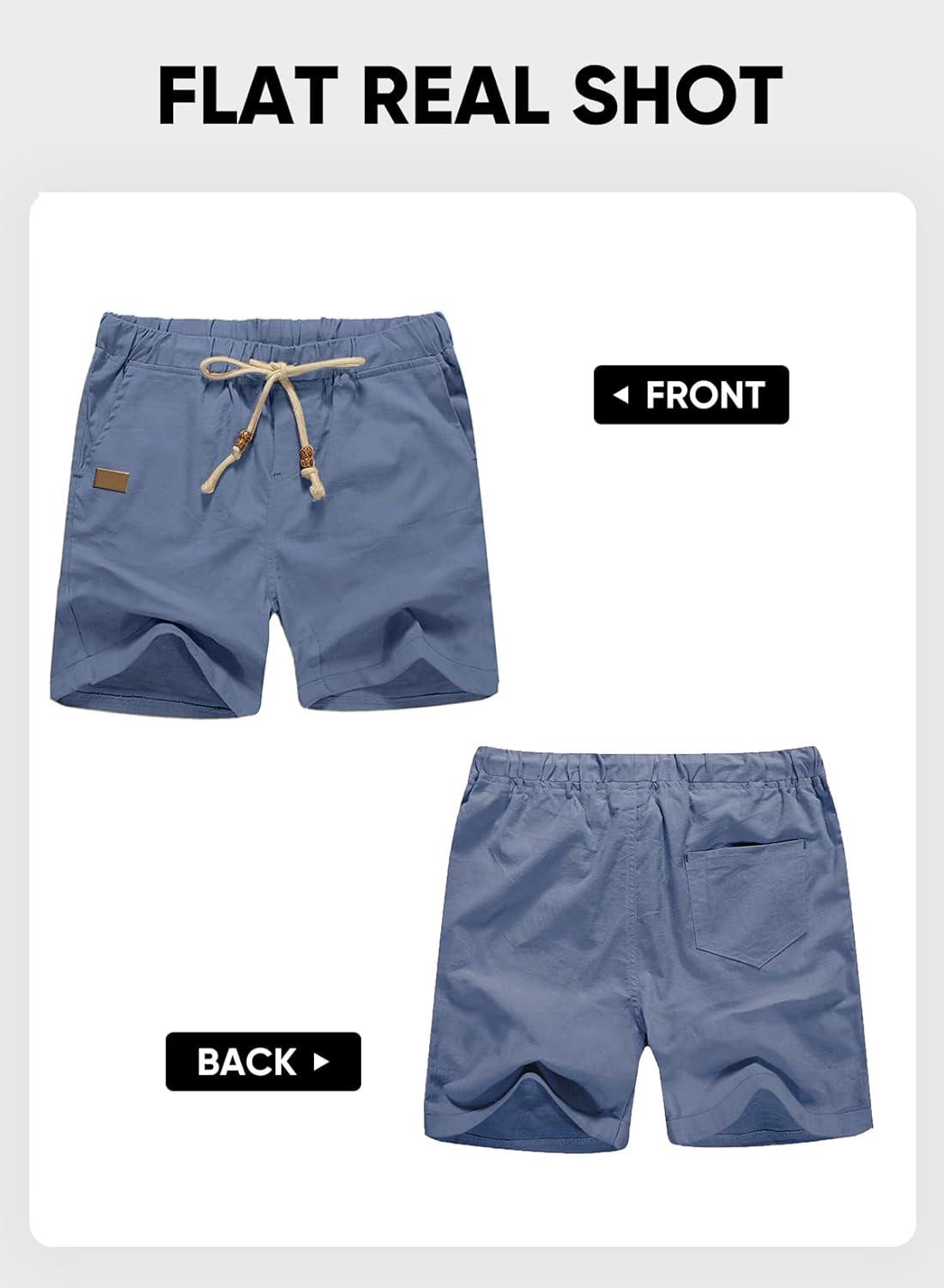 imageJMIERR Mens Casual 5quot 7quot Cotton Linen Shorts Elastic Waist Drawstring Summer Beach Shorts with PocketsIvy