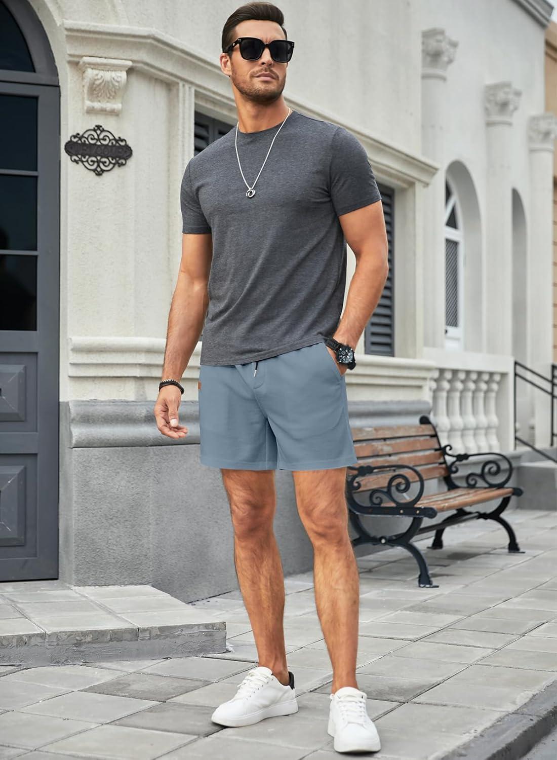 imageJMIERR Mens Casual 5quot 7quot Shorts Waffle Elastic Waist Drawstring Workout Running Jogging Beach Sweat Shorts with Pockets02 Blue