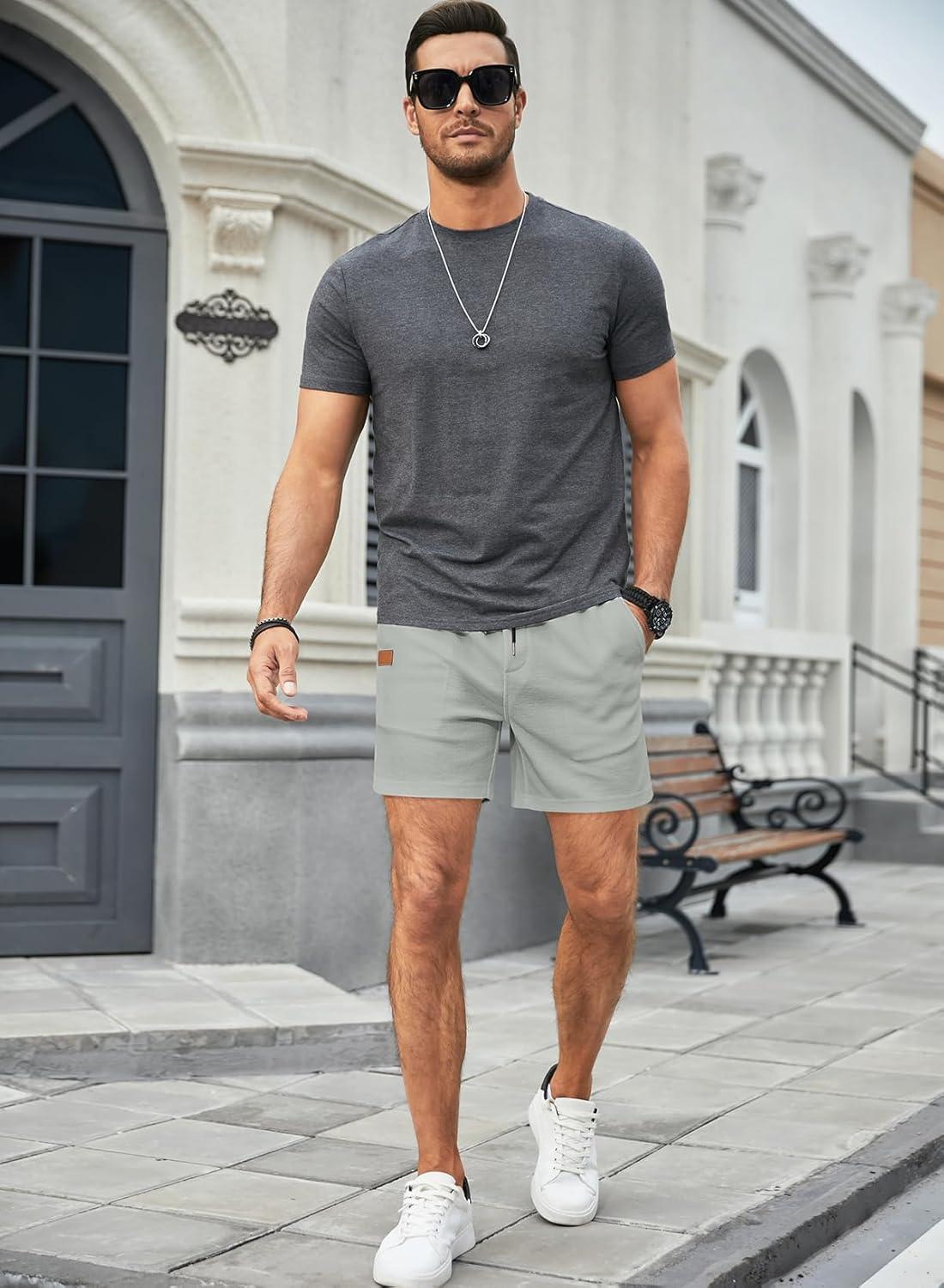 imageJMIERR Mens Casual 5quot 7quot Shorts Waffle Elastic Waist Drawstring Workout Running Jogging Beach Sweat Shorts with Pockets04 Light Grey