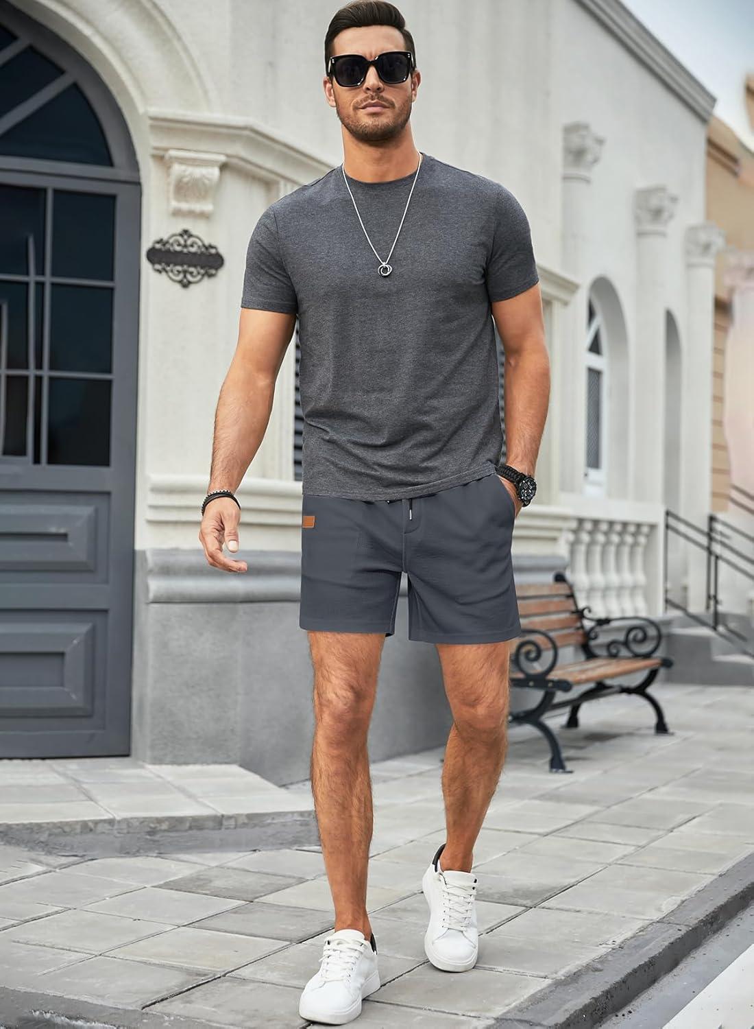 imageJMIERR Mens Casual 5quot 7quot Shorts Waffle Elastic Waist Drawstring Workout Running Jogging Beach Sweat Shorts with PocketsA Dark Grey